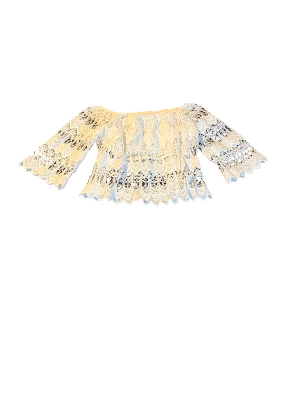 Lace Off-Shoulder Crochet Top in white Size M Bohemian, Bell Sleeves